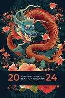 feliz chinês Novo ano poster. 2024 ano do Dragão. ilustração ai generativo foto