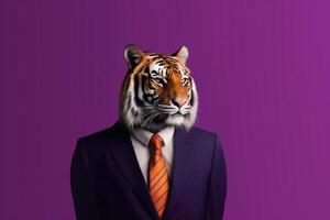 retrato do uma tigre dentro uma o negócio terno em uma isolado fundo generativo ai foto