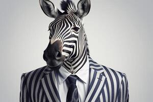 retrato do uma zebra dentro uma terno em uma branco fundo generativo ai foto