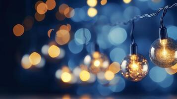 ocasião luz andgrade conceito Natal guirlanda bokeh luzes sobre escuro azul Fundação. criativo recurso, ai gerado foto