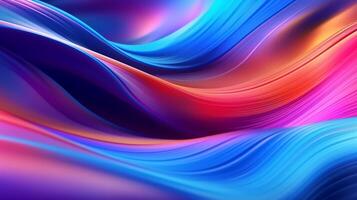 abstrato fluido iridescente holográfico néon curvado onda dentro movimento colorida fundo, gradiente projeto, generativo ai foto