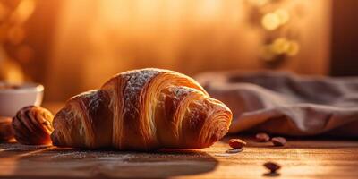 ai gerado. ai generativo. fresco cozido dourado saboroso tradicional croissant. gráfico arte foto