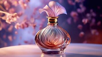 romântico perfume garrafa com rosa pétalas foto