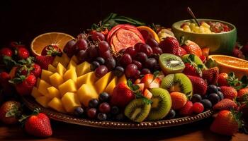 fresco fruta salada com iogurte, uma gourmet deleite gerado de ai foto