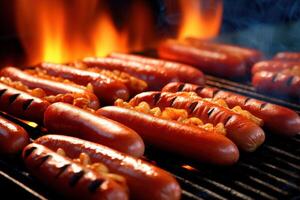 cozinhando quente cachorros em uma grade ilustração ai generativo foto