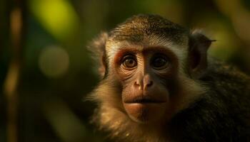 fofa macaque sentado dentro tropical floresta tranquilidade gerado de ai foto