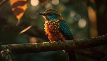 vibrante arara empoleirar-se em ramo dentro floresta tropical gerado de ai foto