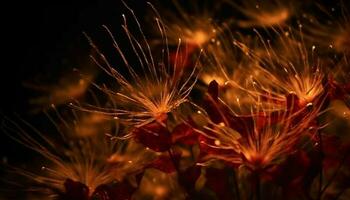 vibrante cores iluminar solteiro flor dentro Trevas gerado de ai foto
