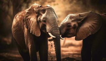 africano elefante família caminhando dentro tropical floresta gerado de ai foto