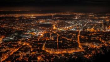 iluminado cidade Horizonte às crepúsculo, gerado de ai foto