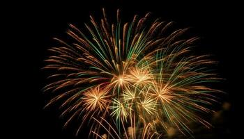 quarto do Julho celebração, explodindo vibrante fogos de artifício gerado de ai foto