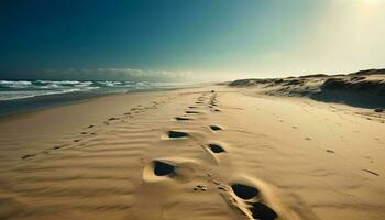 pôr do sol sobre ondulado areia dunas, tranquilo beleza generativo ai foto