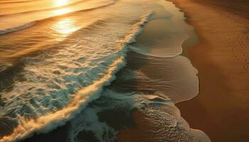 dourado onda padronizar reflete tranquilo pôr do sol sobre água generativo ai foto
