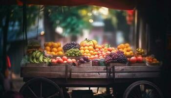 fresco frutas e legumes dentro uma cesta gerado de ai foto