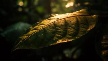 fresco verde folha com orvalho solta reflexão gerado de ai foto