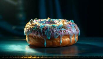 recentemente cozido rosquinha com chocolate gelo tentação gerado de ai foto