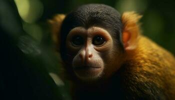 fofa jovem macaque encarando com seletivo foco gerado de ai foto