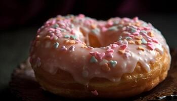 indulgente rosquinha com chocolate gelo e granulados gerado de ai foto