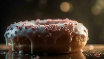 recentemente cozido chocolate rosquinha com morango gelo gerado de ai foto