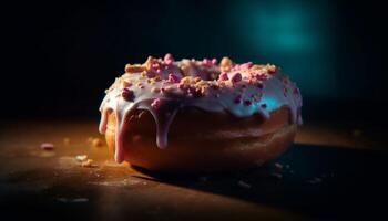 gourmet rosquinha com chocolate gelo e morango gerado de ai foto