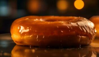 recentemente cozido rosquinha com chocolate gelo e granulados gerado de ai foto