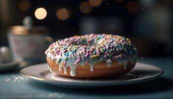 rosquinha com chocolate gelo e granulados gerado de ai foto