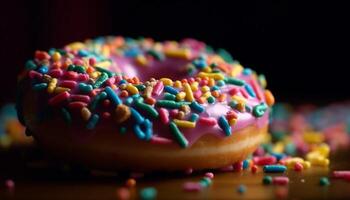 rosquinha com chocolate gelo e granulados gerado de ai foto