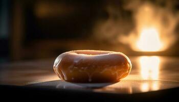 cozido rosquinha com chocolate gelo e granulados gerado de ai foto