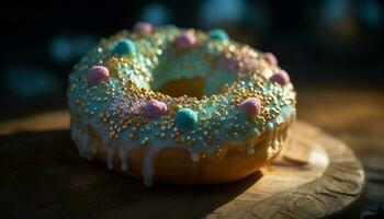 recentemente cozido rosquinha com chocolate gelo tentação gerado de ai foto