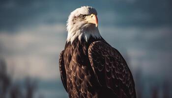 majestoso pássaro do presa empoleirado em ramo gerado de ai foto