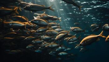 escola do peixe natação dentro tropical recife gerado de ai foto