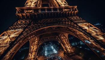 parisiense Horizonte iluminado às crepúsculo, majestoso e romântico gerado de ai foto