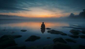 meditando mulher reflete em beleza dentro natureza gerado de ai foto