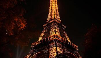 majestoso pináculos iluminar famoso cidade Horizonte às crepúsculo gerado de ai foto