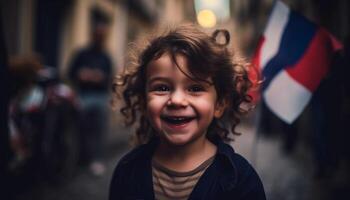 fofa criança com cheio de dentes sorrir comemora patriotismo gerado de ai foto