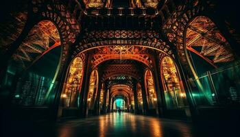 gótico arcos iluminar famoso catedral às noite gerado de ai foto