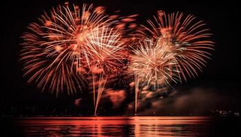 vibrante cores iluminar explodindo fogo de artifício exibição às noite gerado de ai foto