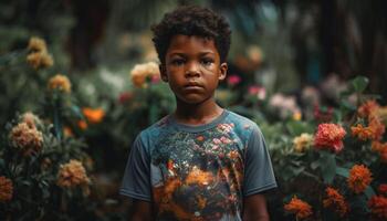 sorridente crianças jogar dentro natureza verde beleza gerado de ai foto