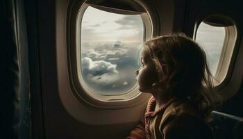 infância aventura vôo alto, assistindo pôr do sol beleza gerado de ai foto