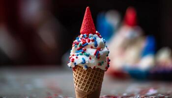 multi colori gelo creme cone com fresco fruta gerado de ai foto