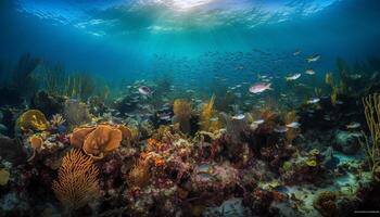 colorida peixe nadar dentro tropical coral recife gerado de ai foto