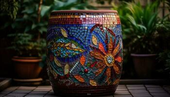 ornamentado terracota vaso com floral padronizar Projeto gerado de ai foto