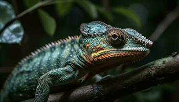 verde lagarto empoleirar-se em ramo dentro floresta gerado de ai foto