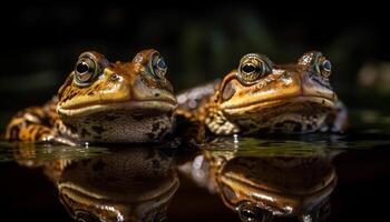 dois sapos sentado dentro molhado verde pântano gerado de ai foto