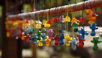 multi colori brinquedo suspensão em azul corda ao ar livre gerado de ai foto