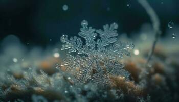 floco de neve decoração brilha dentro Sombrio inverno noite gerado de ai foto