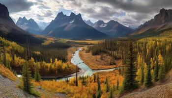 majestoso outono paisagem, amarelo aspen árvores brilho brilhante gerado de ai foto