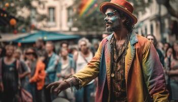 multi colori multidão caminhando dentro tradicional festival celebração gerado de ai foto