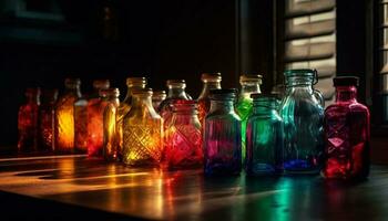 multi colori líquido dentro vidro garrafa reflete Ciência gerado de ai foto
