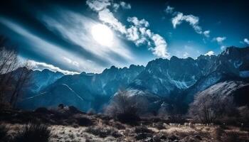 majestoso montanha faixa, tranquilo Prado, sereno beleza gerado de ai foto